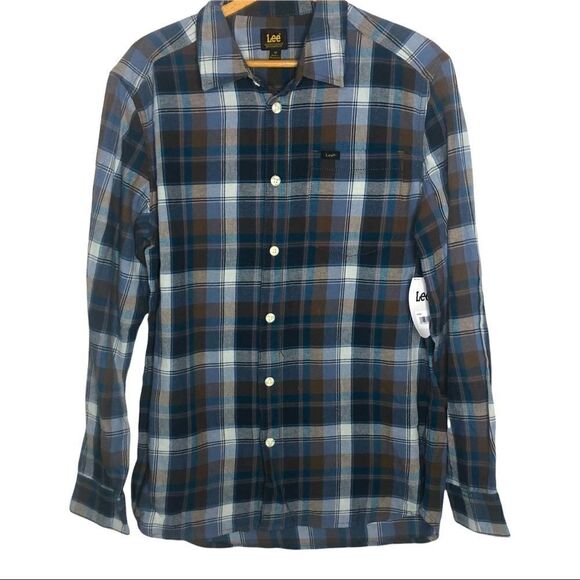 Lee Shirt, Flannel, Brown/Blue Plaid M - Picture 1 of 7